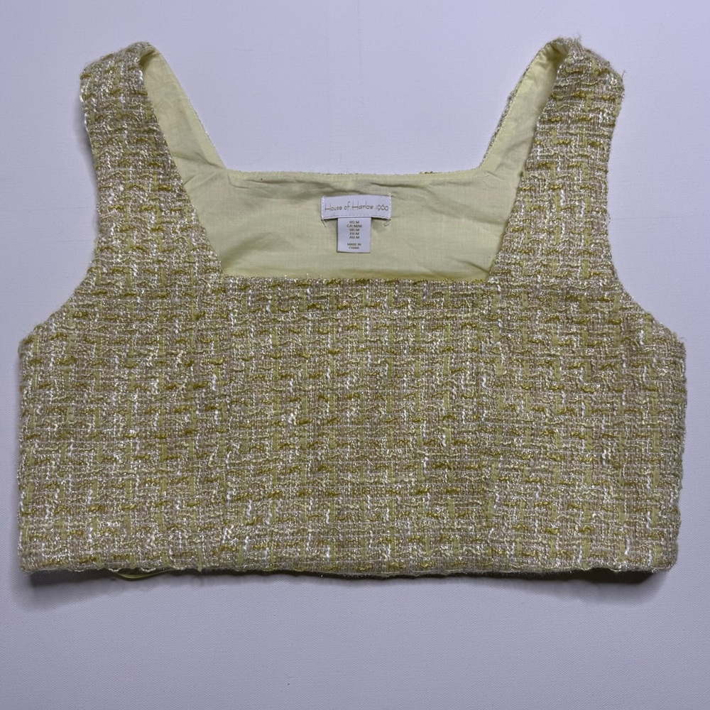 House of Harlow 1960 Yellow Margarita Lime Tweed Crop